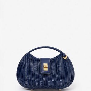 Iris Wicker Handbag - Color Navy